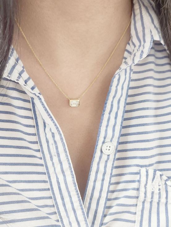 14K 1.0ct EMERALD CUT LAB GROWN DIAMOND BEZEL NECKLACE