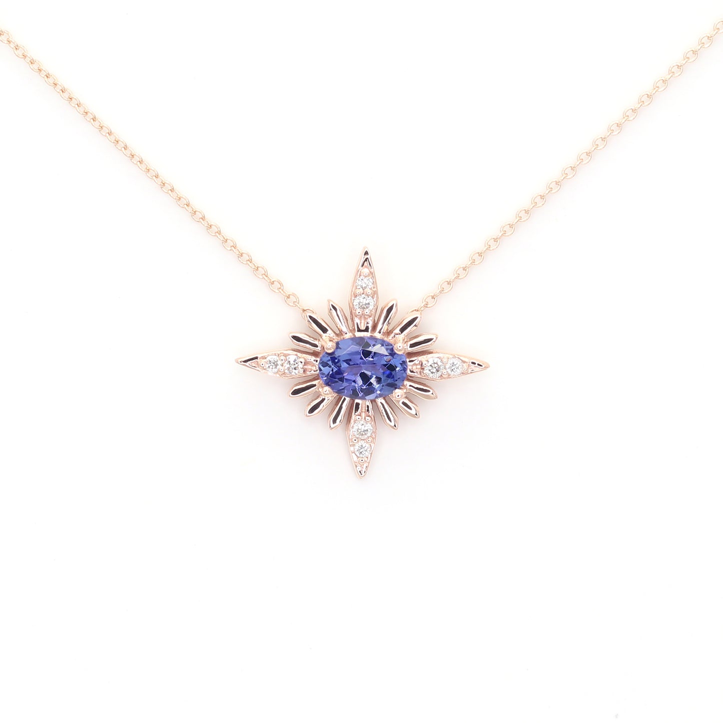 14k TANZANITE DIAMOND STARBURST NECKLACE