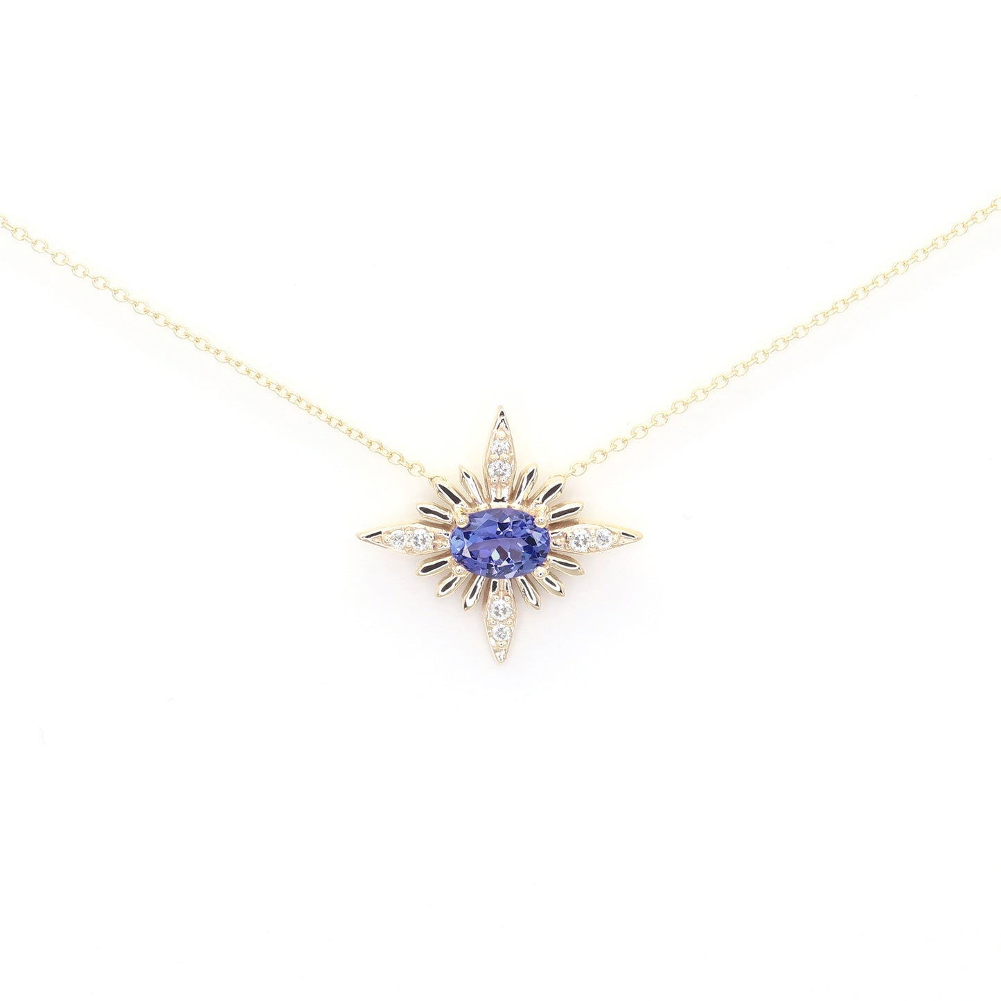 14k TANZANITE DIAMOND STARBURST NECKLACE