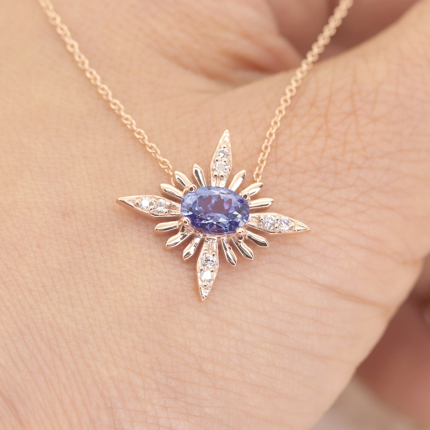 14k TANZANITE DIAMOND STARBURST NECKLACE