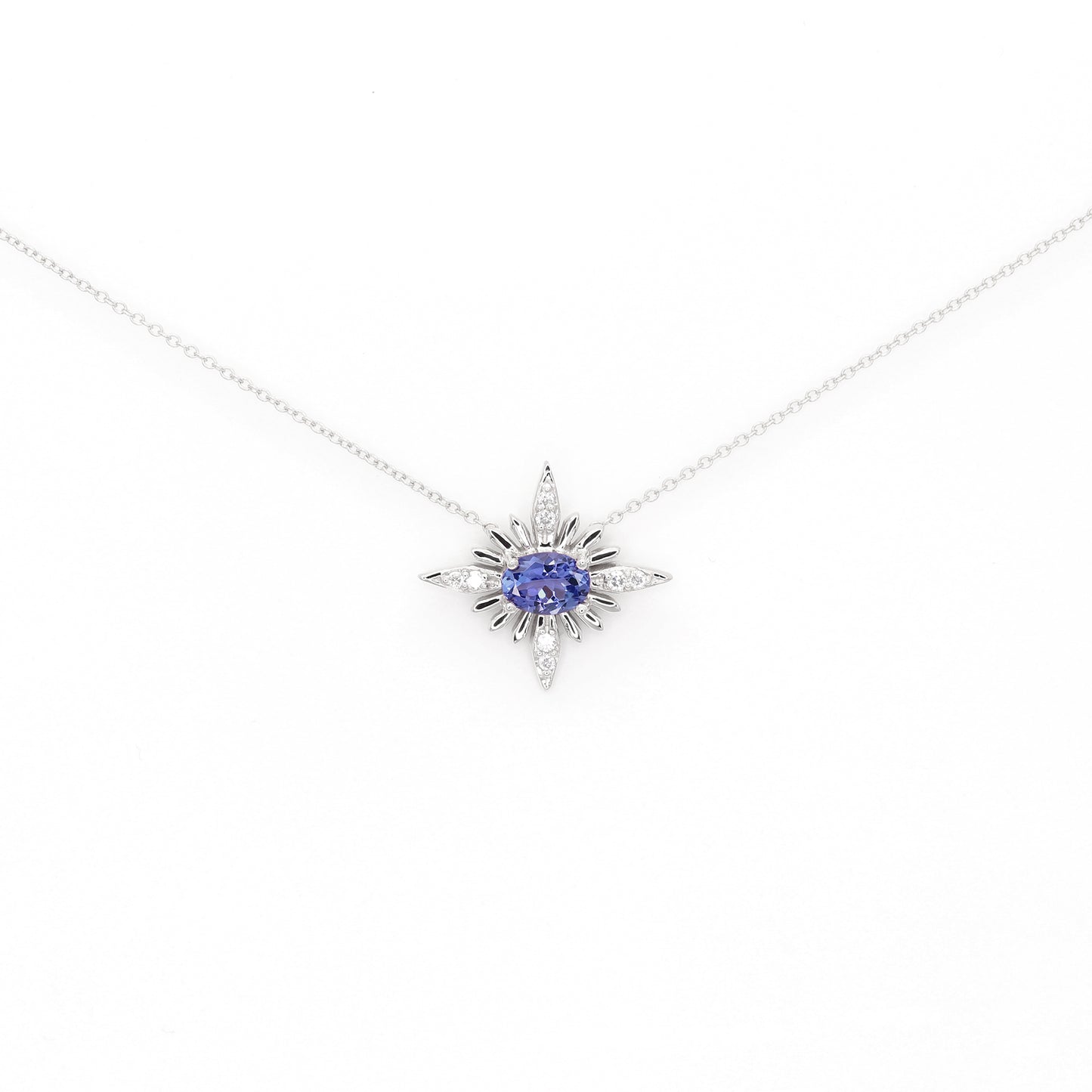 14k TANZANITE DIAMOND STARBURST NECKLACE