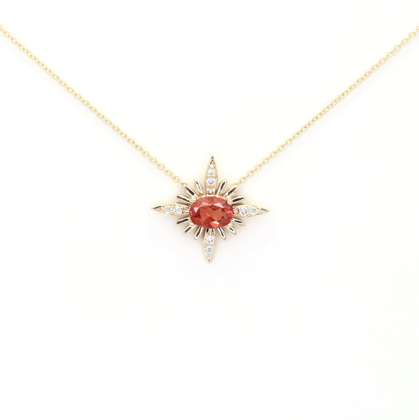 14K SUNSTONE DIAMOND STARBURST NECKLACE