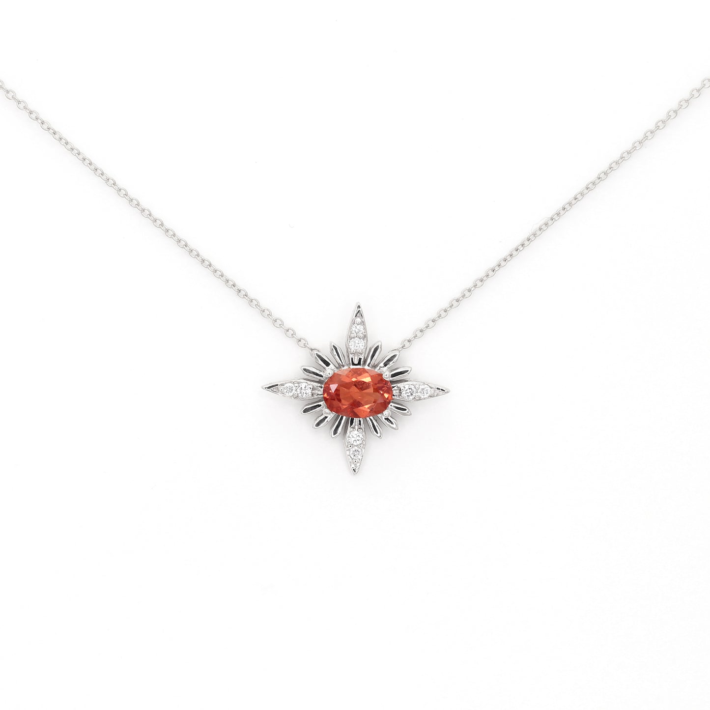 14K SUNSTONE DIAMOND STARBURST NECKLACE