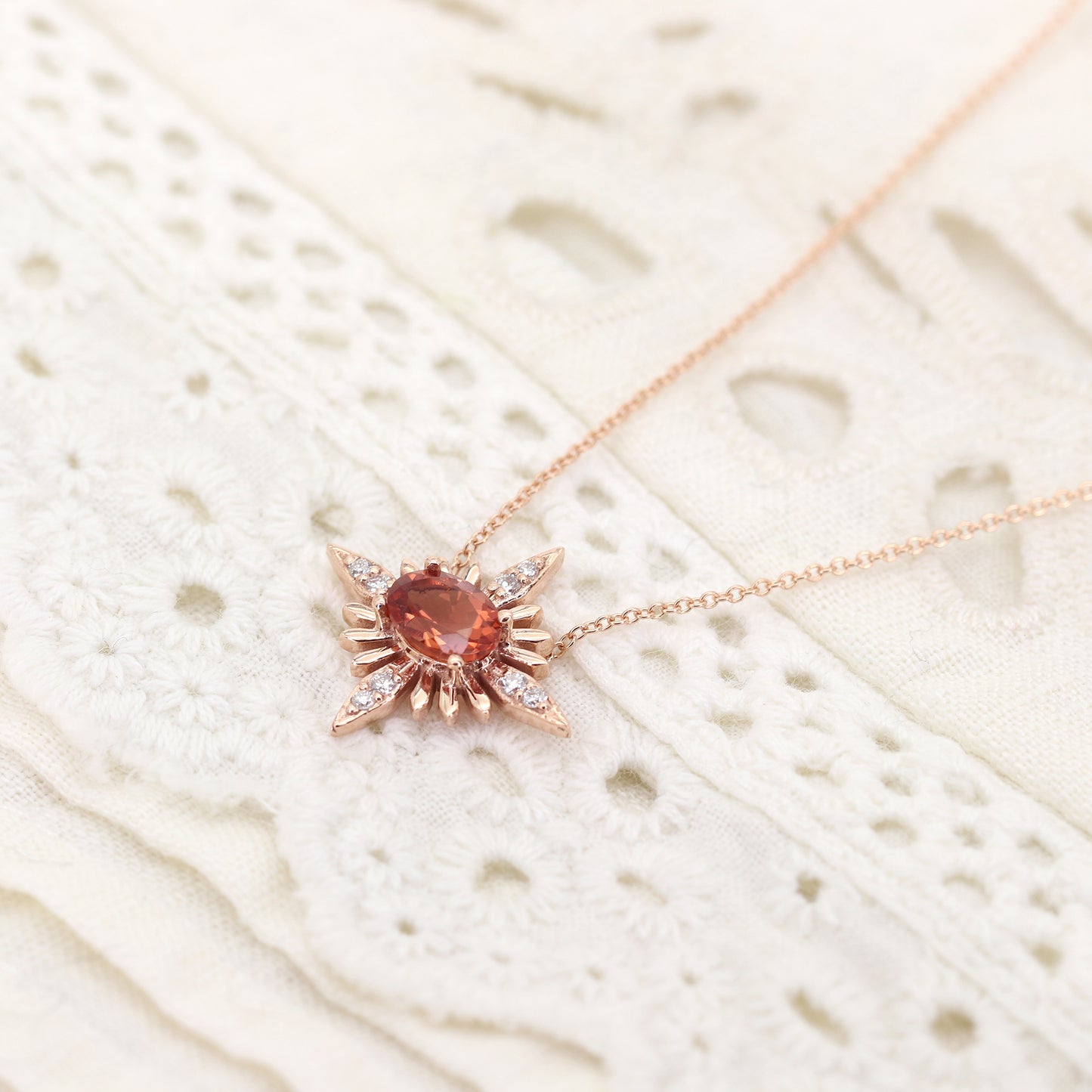 14K SUNSTONE DIAMOND STARBURST NECKLACE