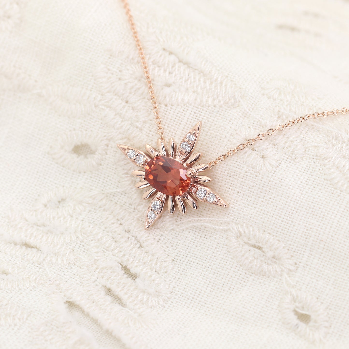 14K SUNSTONE DIAMOND STARBURST NECKLACE