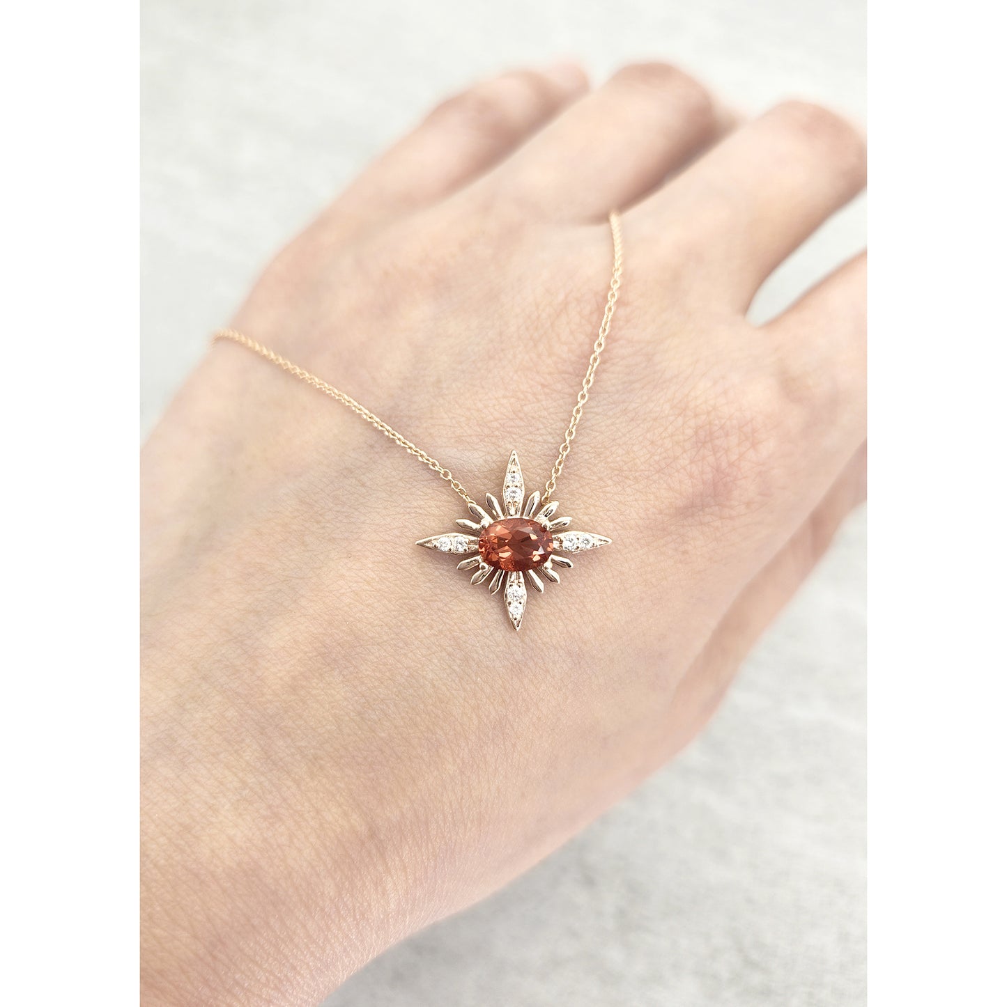 14K SUNSTONE DIAMOND STARBURST NECKLACE