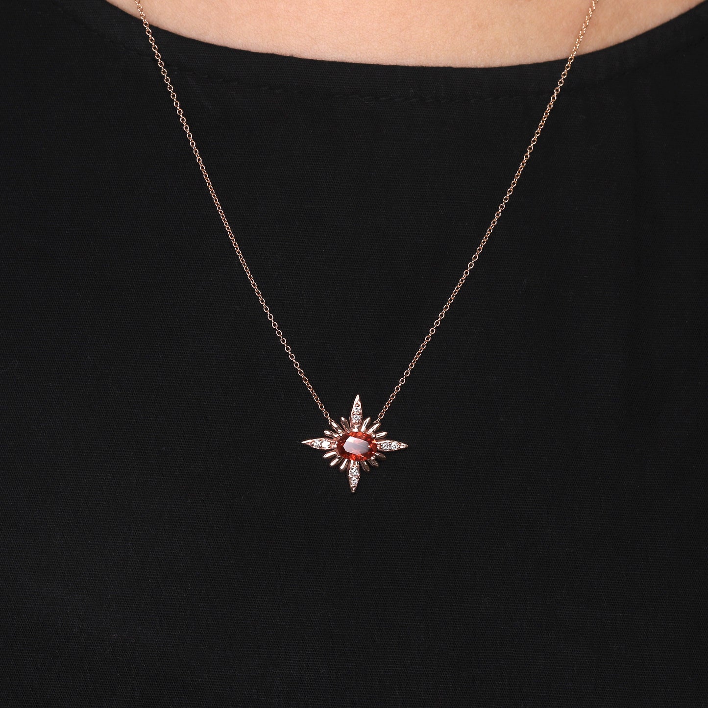 14K SUNSTONE DIAMOND STARBURST NECKLACE