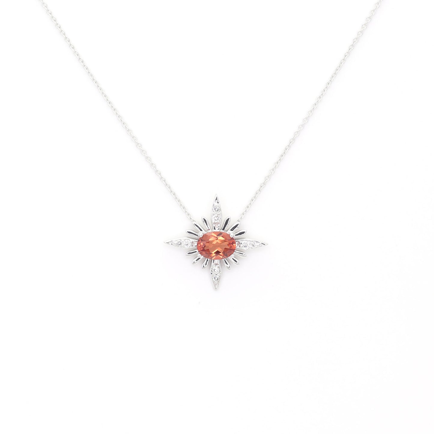 14K SUNSTONE DIAMOND STARBURST NECKLACE