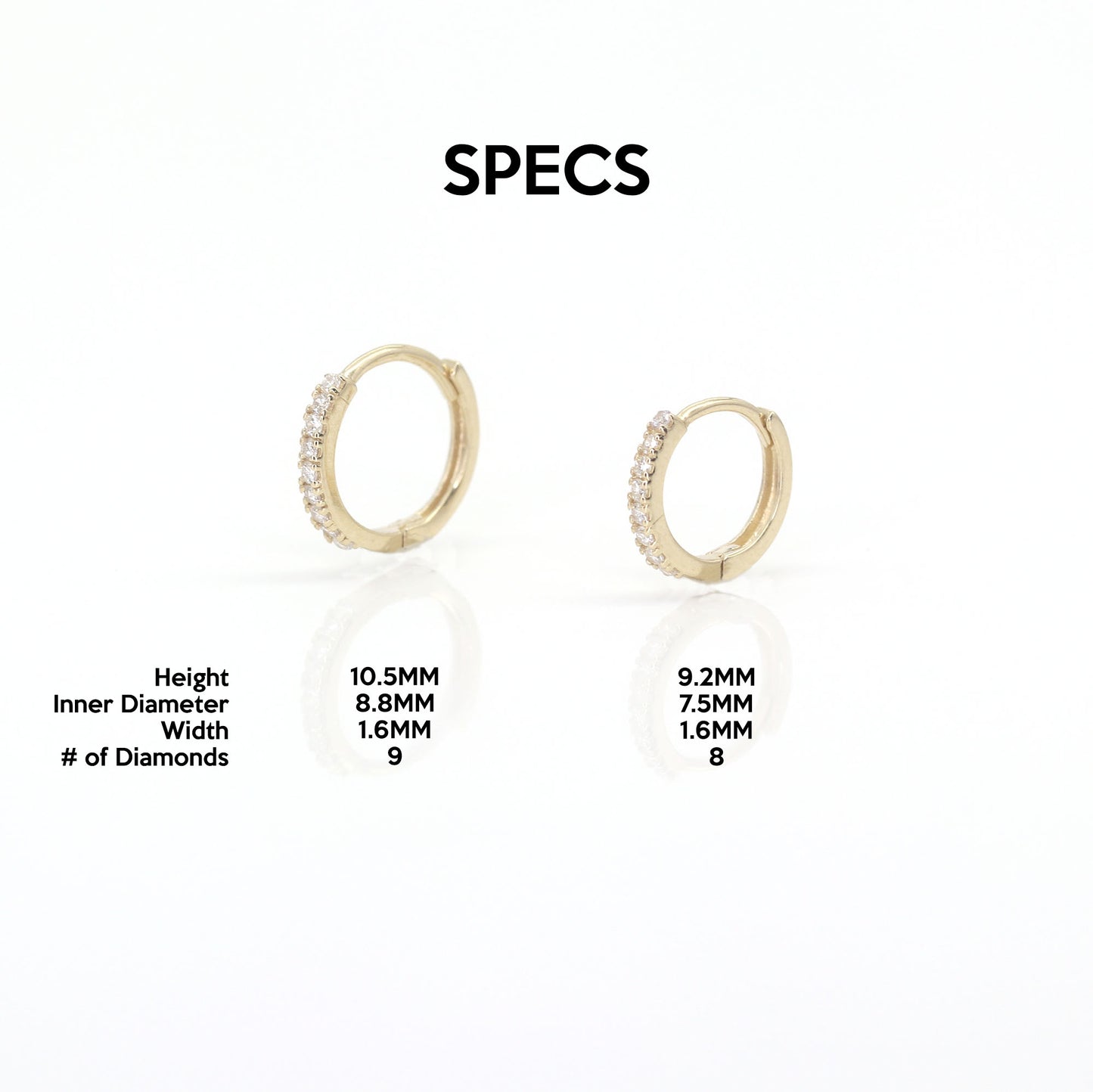 14k 9 DIAMOND TINY HOOP EARRING