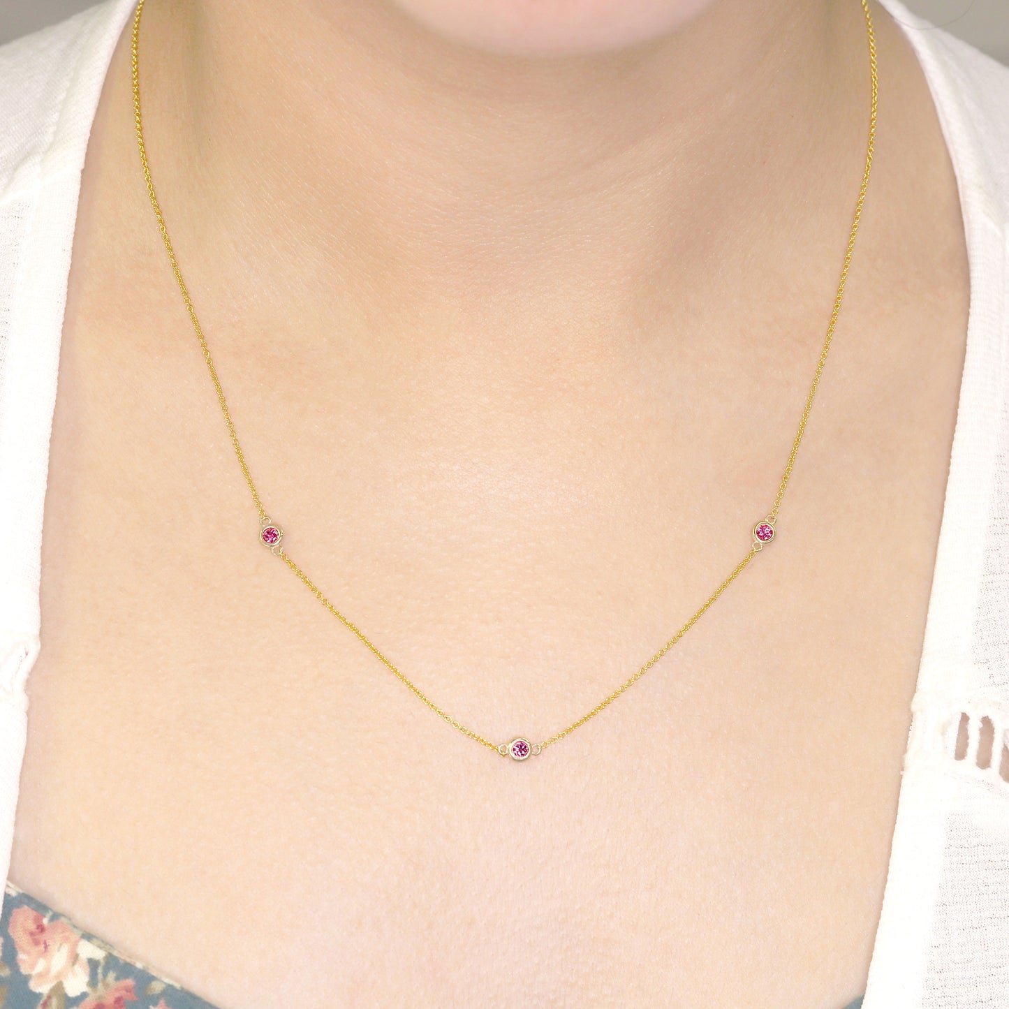 14K 3 RUBY BY THE YARD NECKLACE