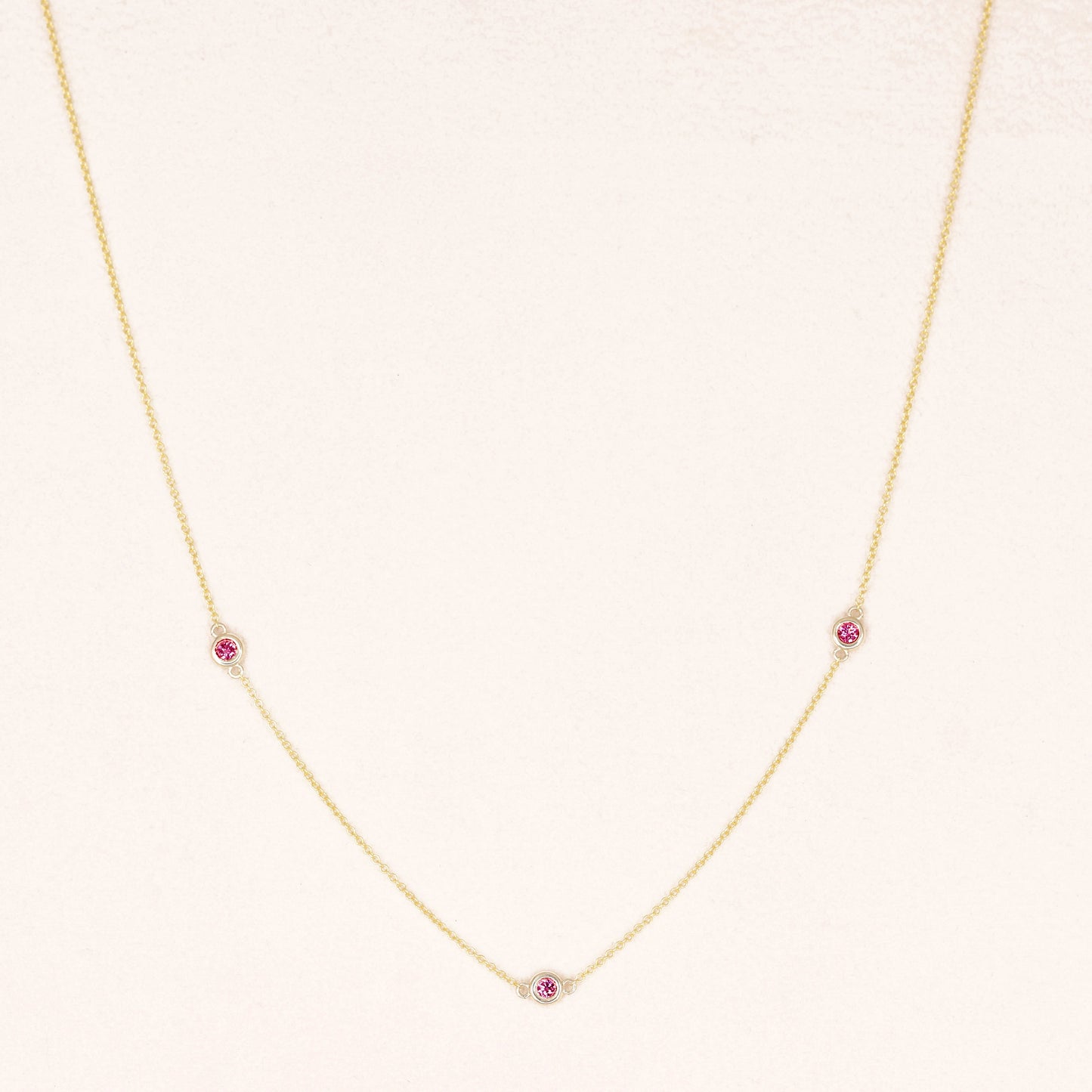 14K 3 RUBY BY THE YARD NECKLACE