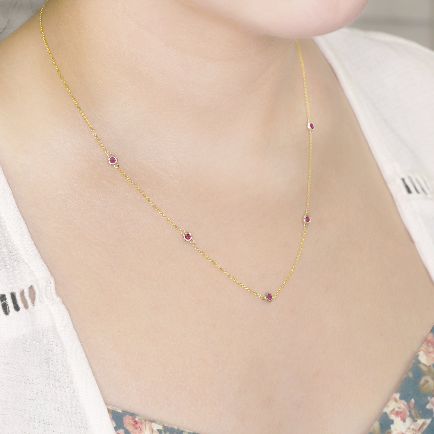 14K 5 RUBY BY THE YARD NECKLACE