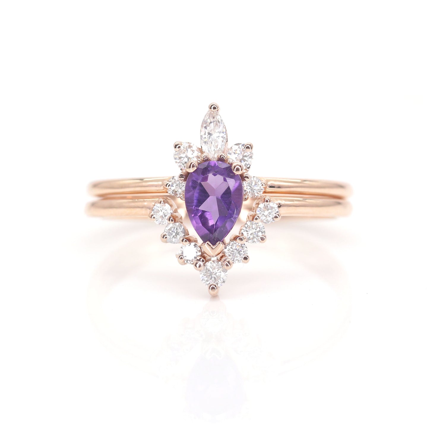 14K AMETHYST CROWN RING DIAMOND V BAND SET