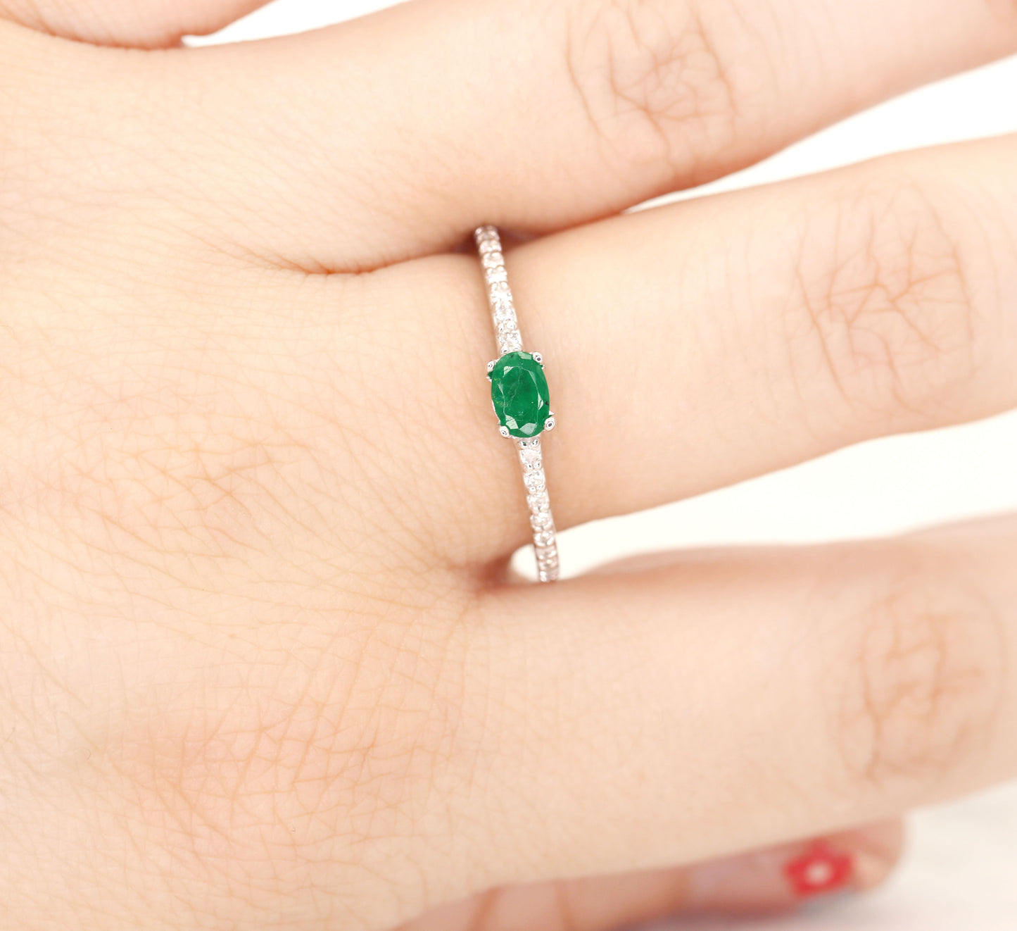 14K OVAL EMERALD DIAMOND RING