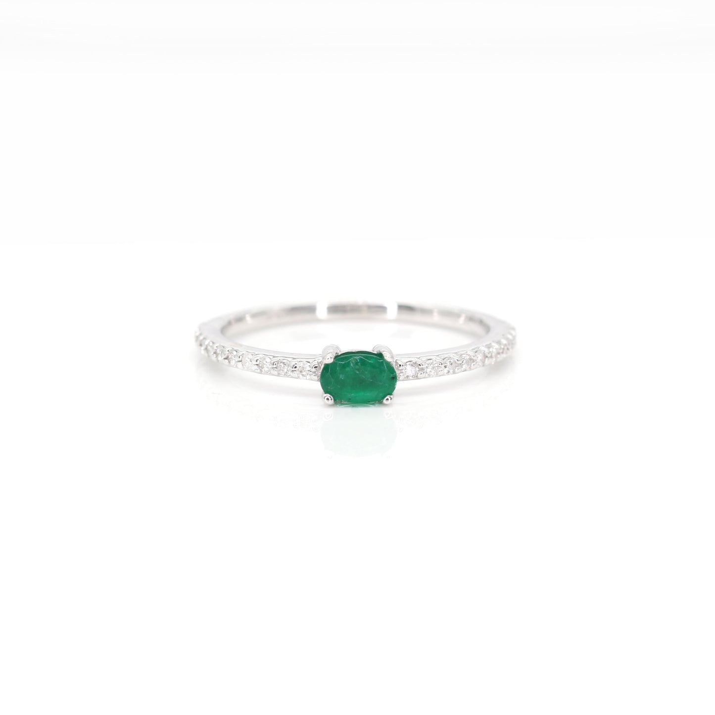 14K OVAL EMERALD DIAMOND RING