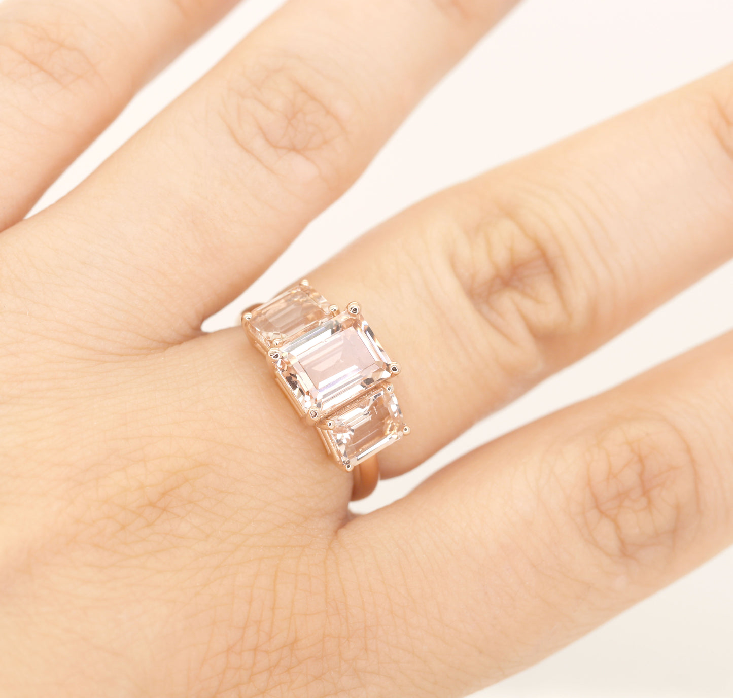 14K EMERALD CUT MORGANITE RING