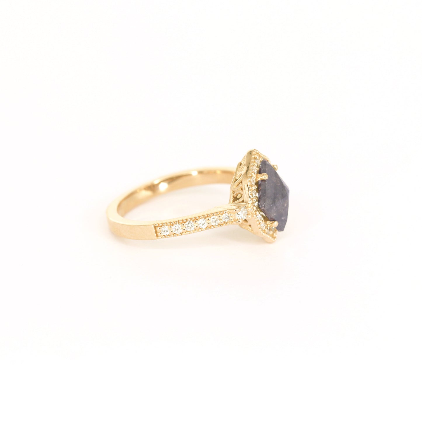 14K 1.23ct SALT AND PEPPER DIAMOND VINTAGE ENGAGEMENT RING