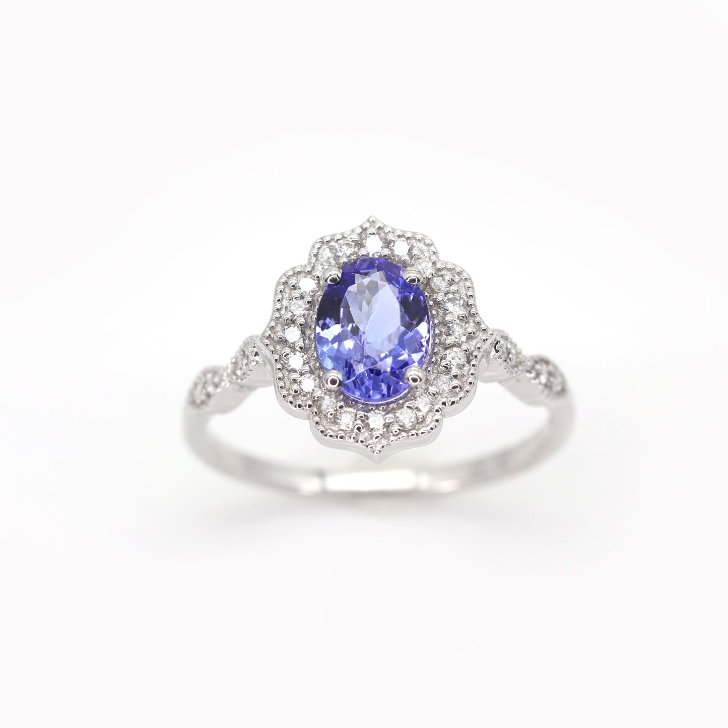 14K TANZANITE DIAMOND FLORAL BRIDAL SET