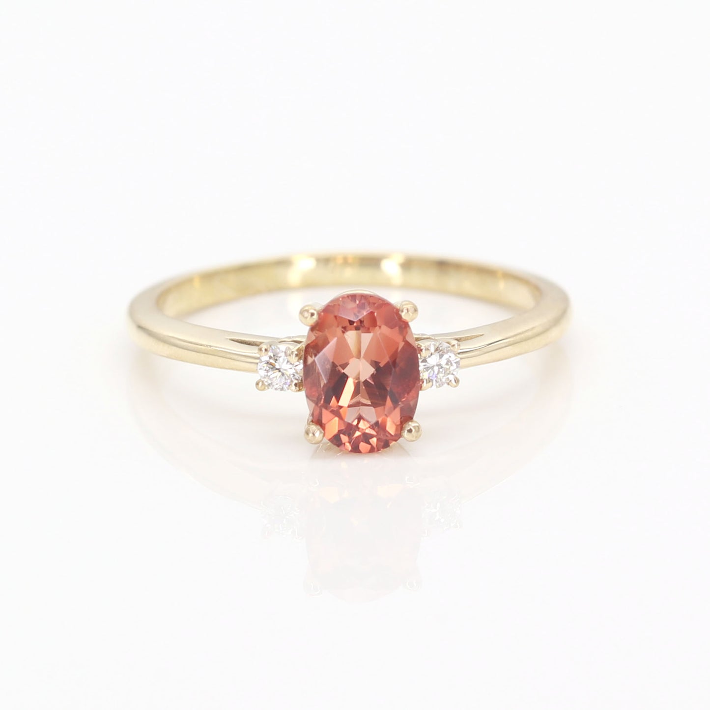 14K OVAL SUNSTONE DIAMOND RING
