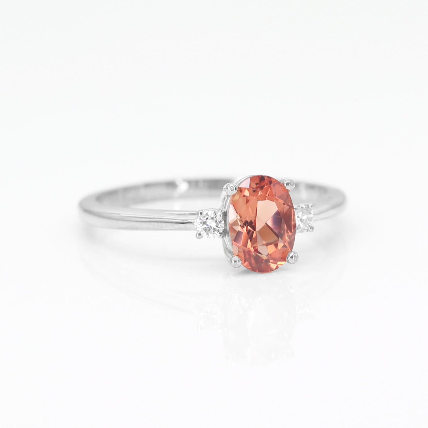 14K OVAL SUNSTONE DIAMOND RING