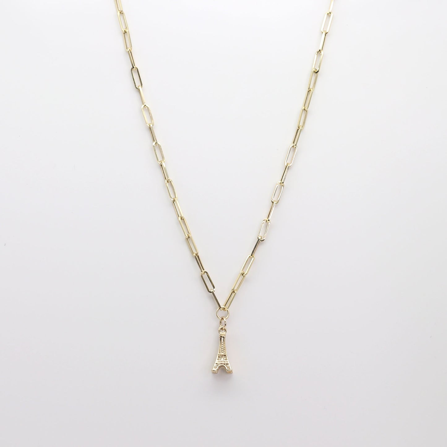 14K YELLOW GOLD EIFFEL TOWER PAPER CLIP CHAIN NECKLACE