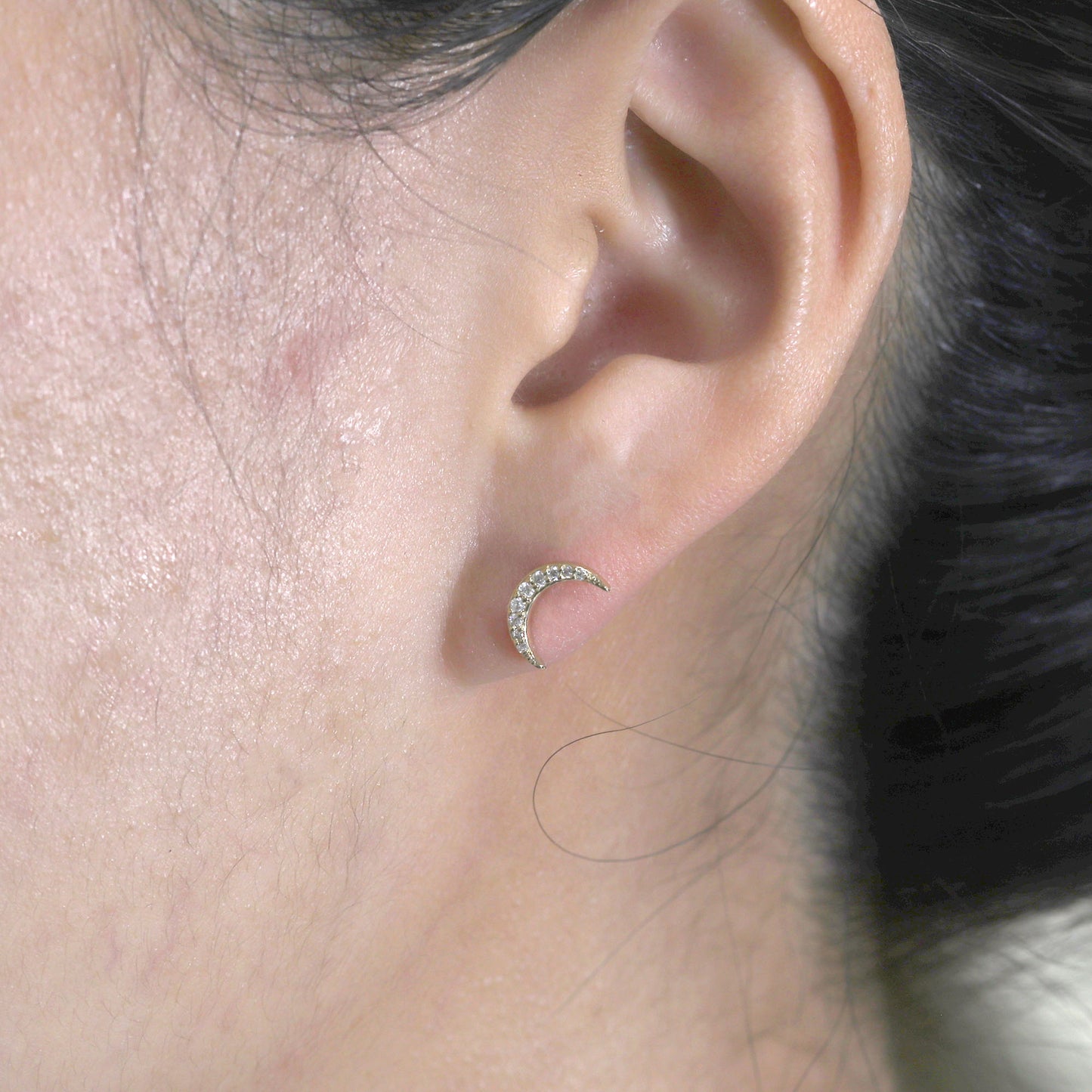 14K DIAMOND MOON EARRING