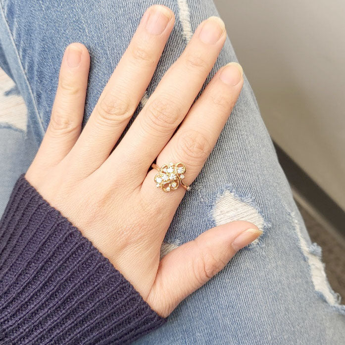 14K 0.39CT DIAMOND CLUSTER FREEFORM RING