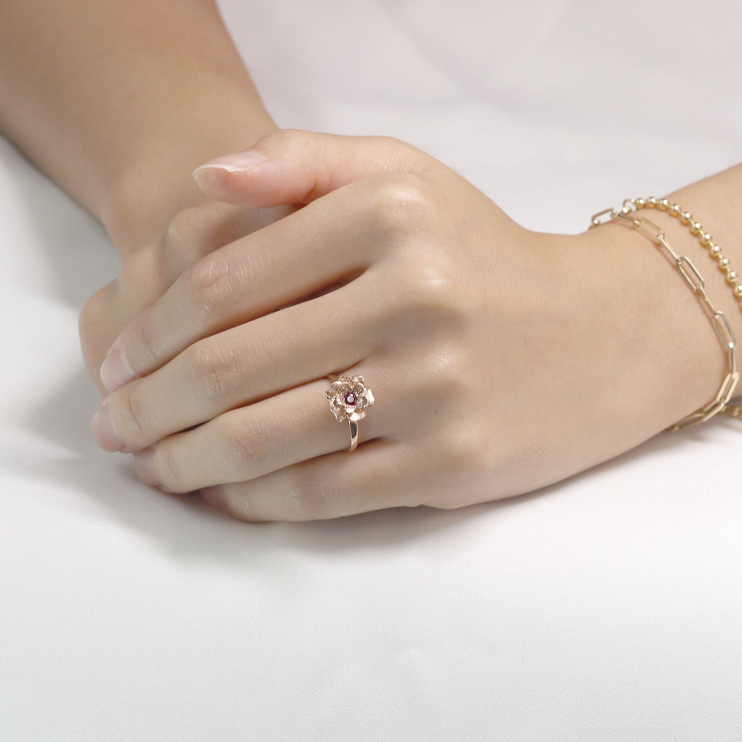 14K RUBY FLOWER RING