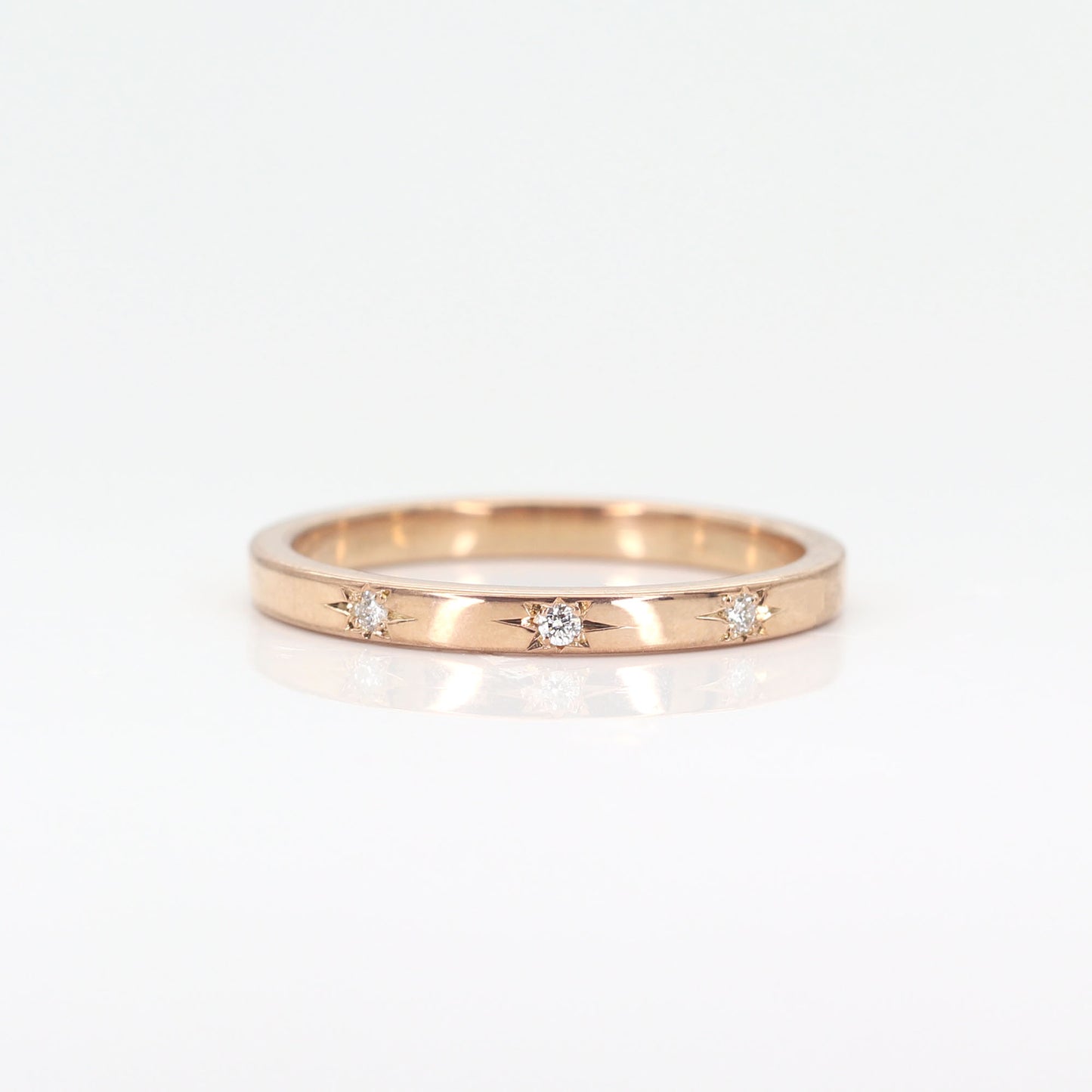 14K 3 FLAME DIAMOND 2MM BAND