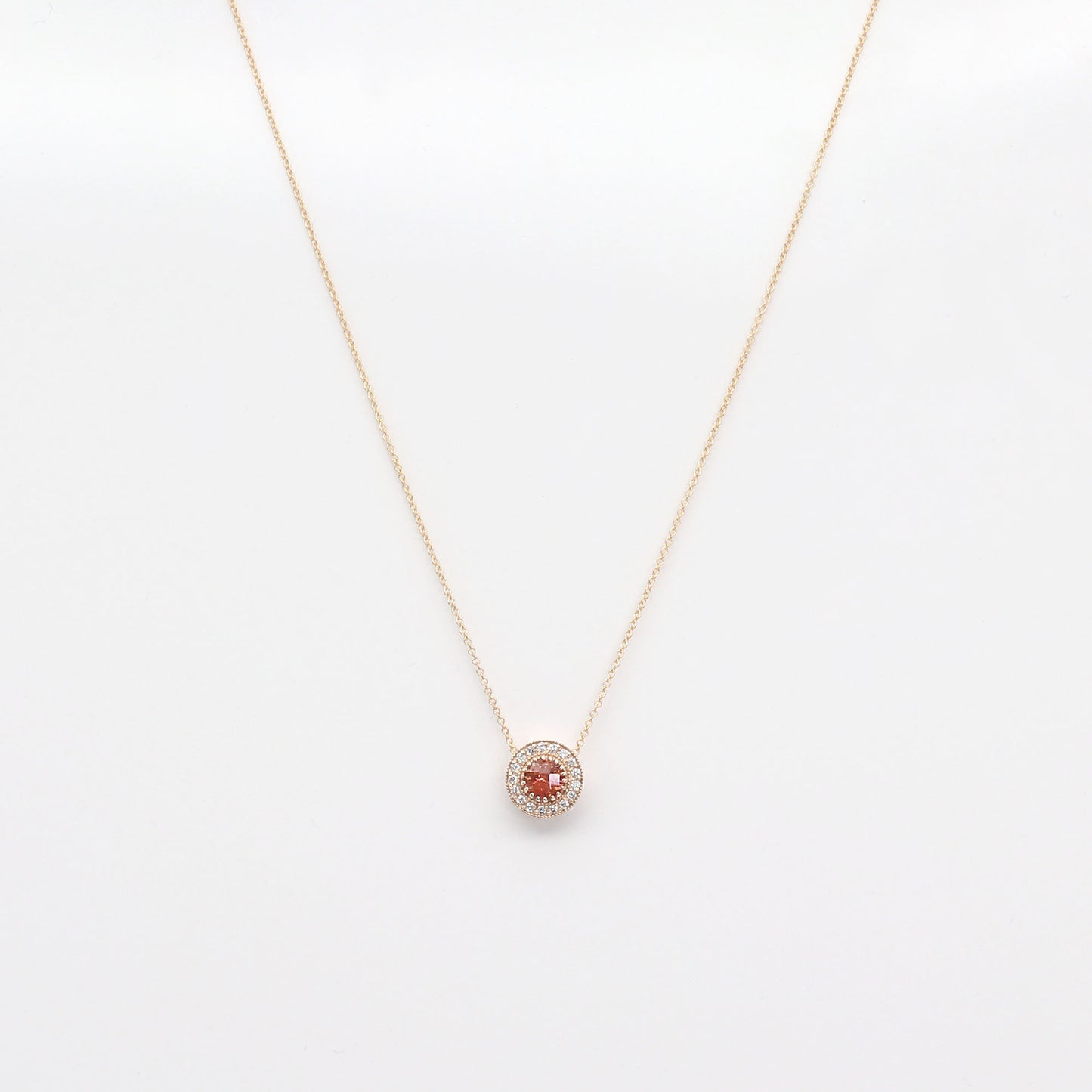 14k SUNSTONE DIAMOND HALO VINTAGE NECKLACE