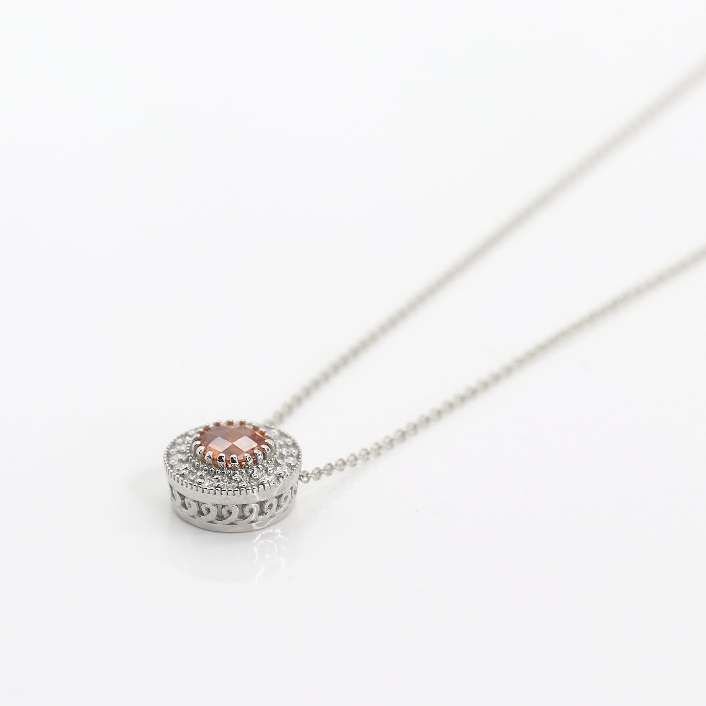 14k SUNSTONE DIAMOND HALO VINTAGE NECKLACE