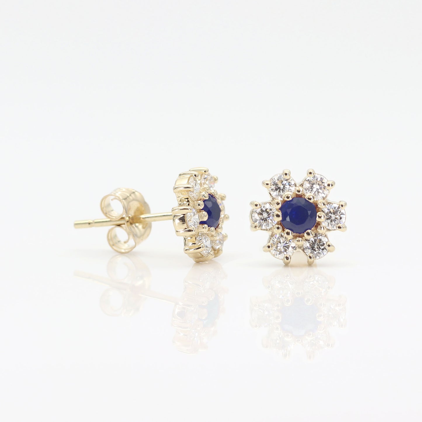 14K SAPPHIRE DIAMOND FLOWER EARRING