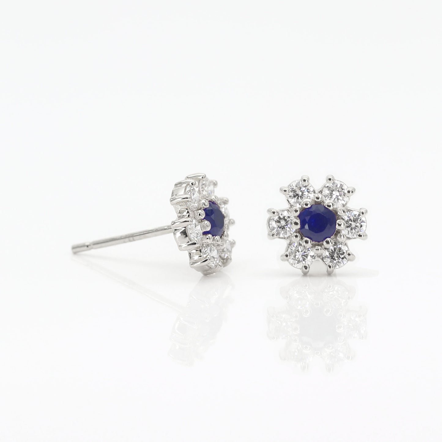 14K SAPPHIRE DIAMOND FLOWER EARRING