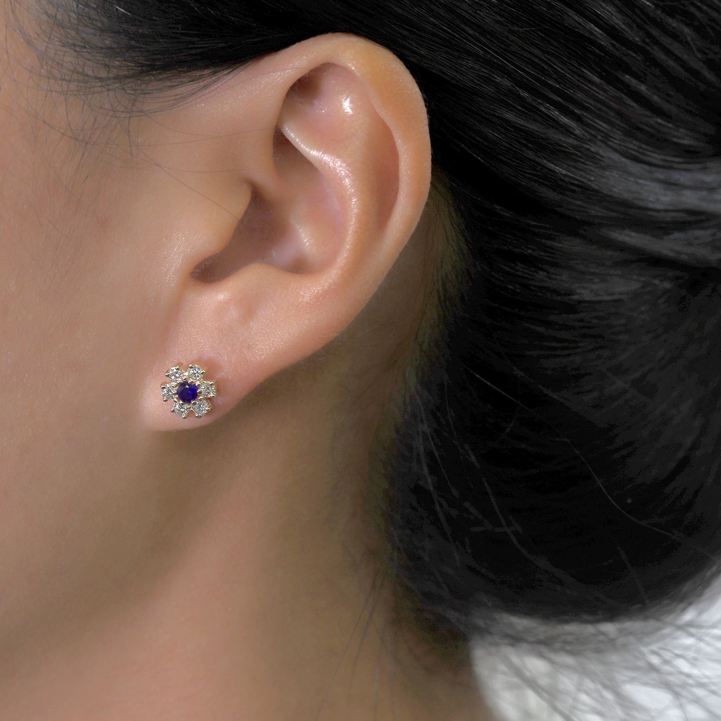 14K SAPPHIRE DIAMOND FLOWER EARRING