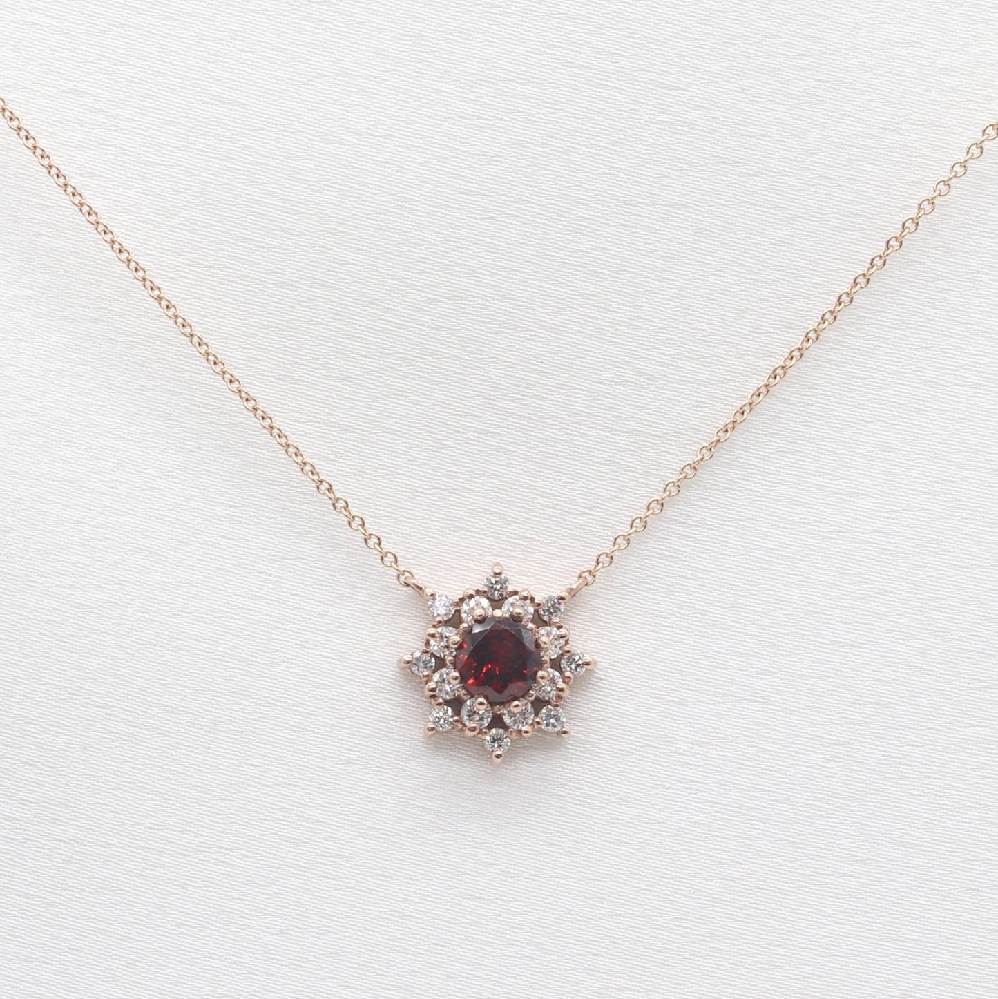 14K GARNET DIAMOND FLOWER NECKLACE