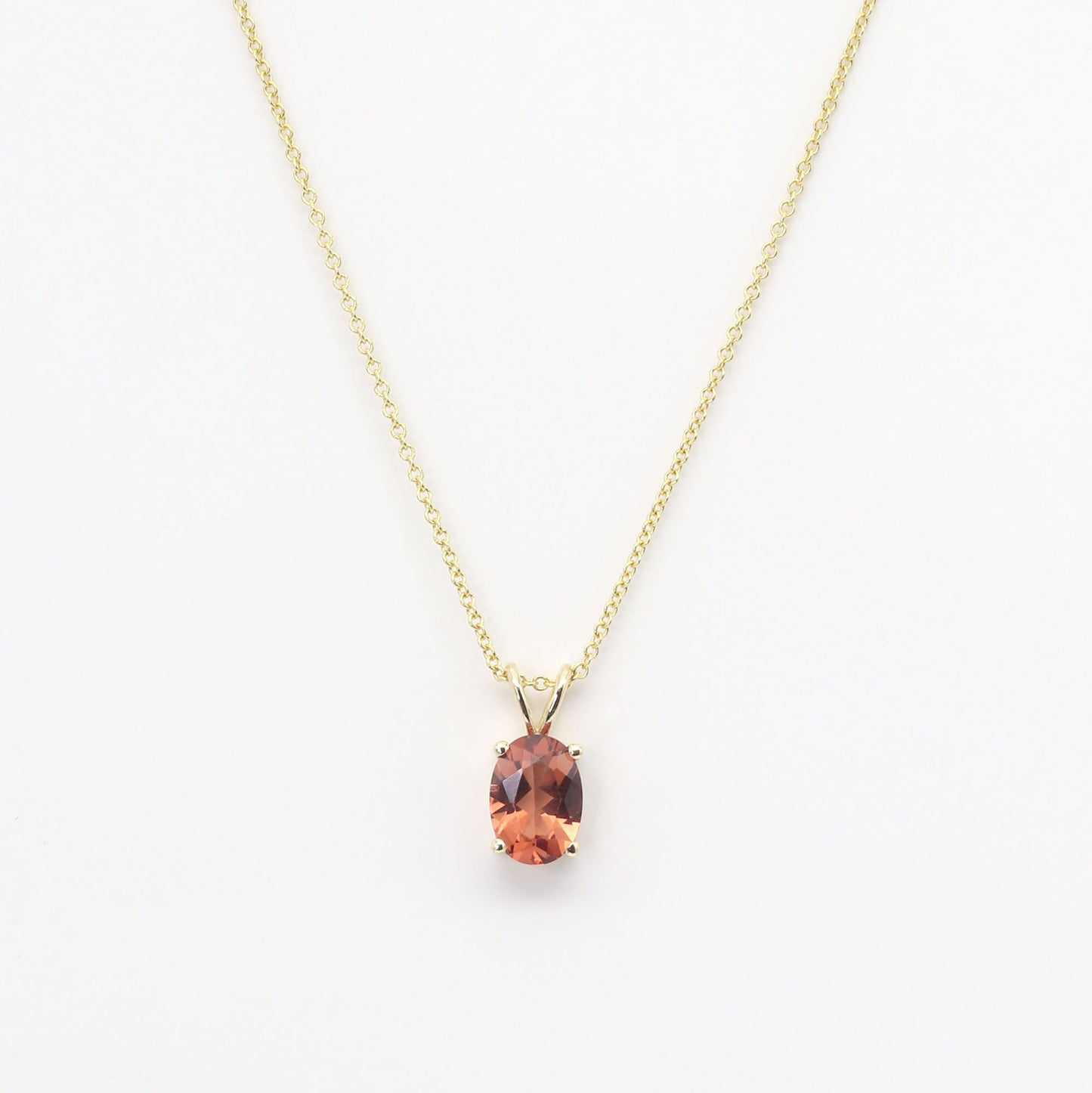 14K OVAL SUNSTONE SOLITAIRE NECKLACE