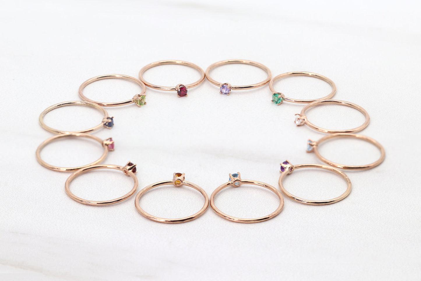 14K GOLD BIRTHSTONE HAMMERED RING