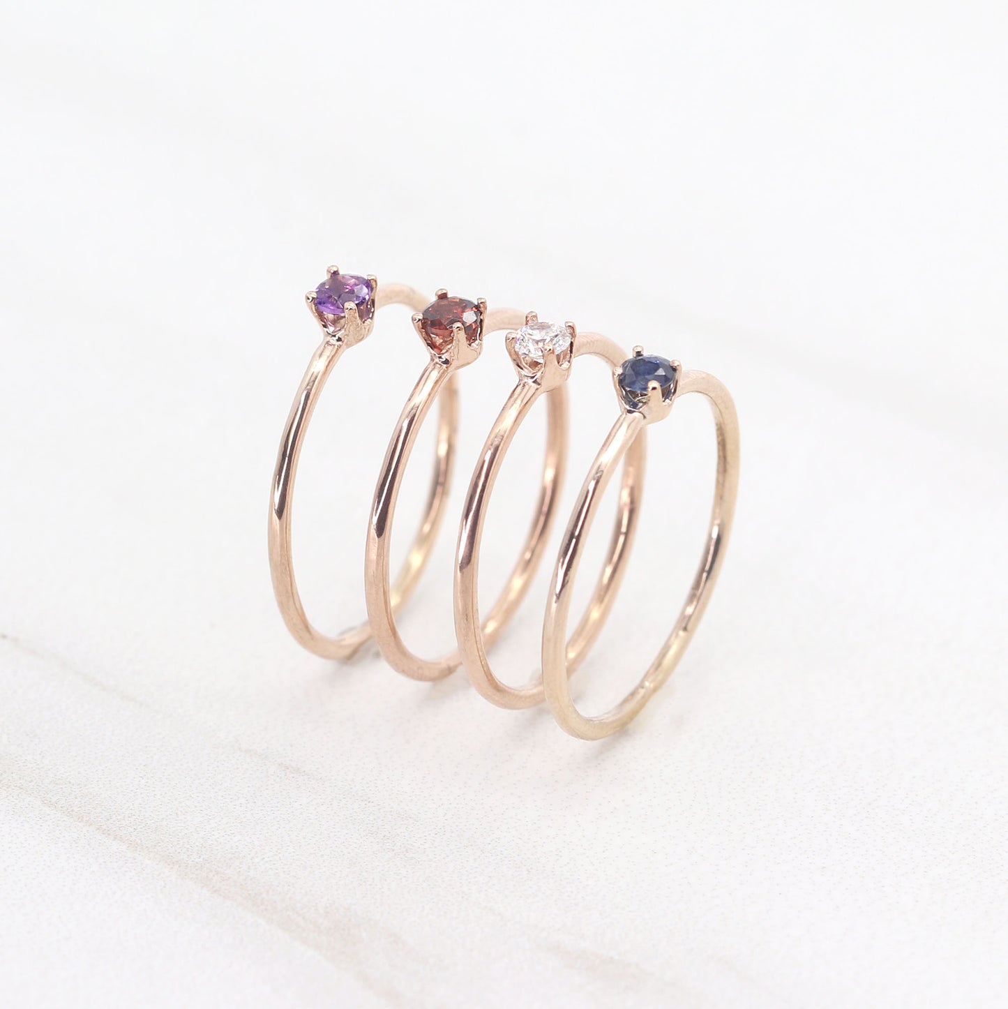 14K GOLD BIRTHSTONE HAMMERED RING