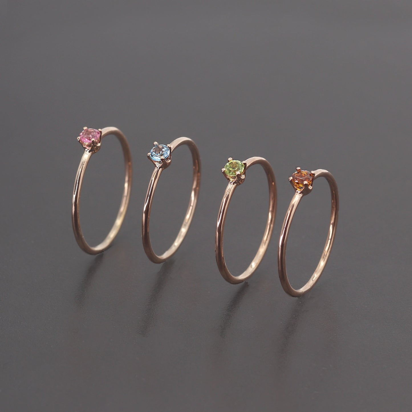 14K GOLD BIRTHSTONE HAMMERED RING
