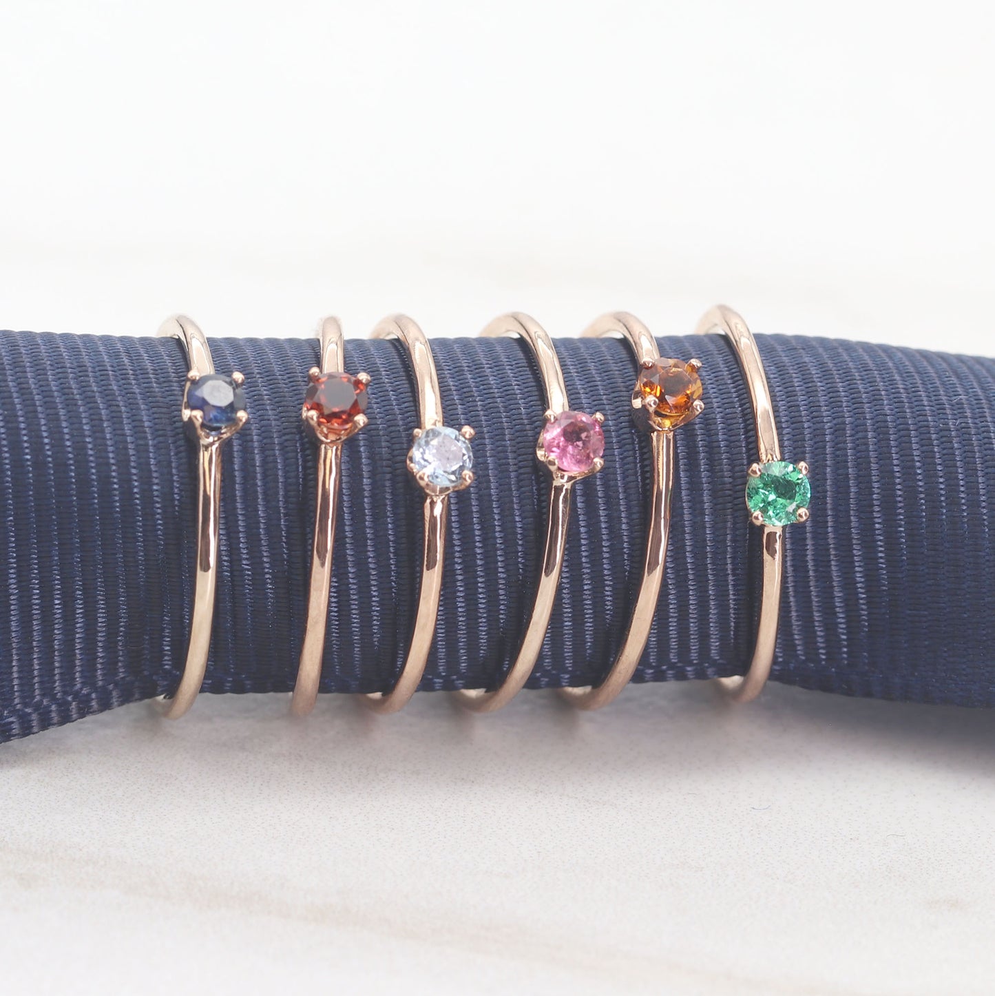 14K GOLD BIRTHSTONE HAMMERED RING