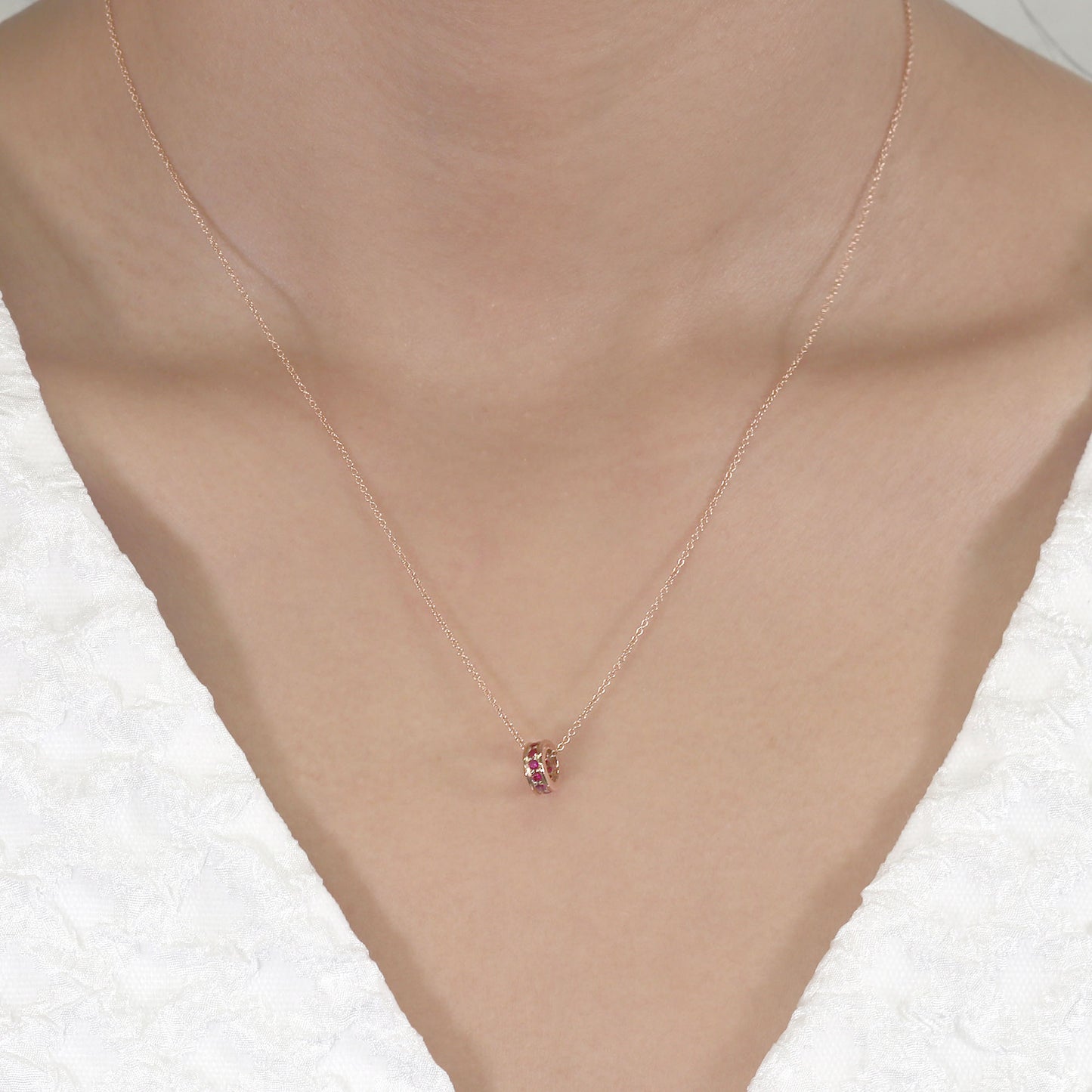 14K RUBY DONUT NECKLACE