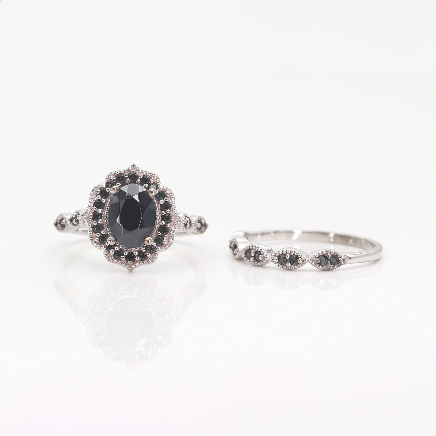 14K BLACK ONYX FLORAL BRIDAL SET