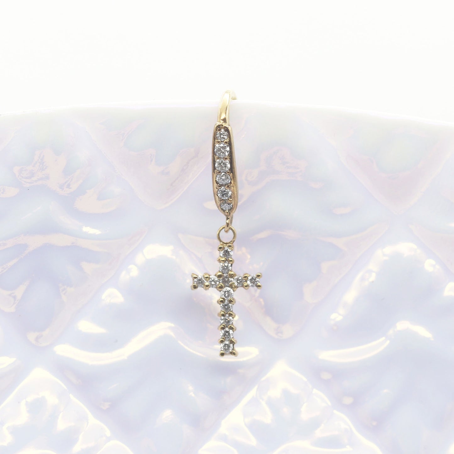 14K DIAMOND CROSS HOOK EARRING