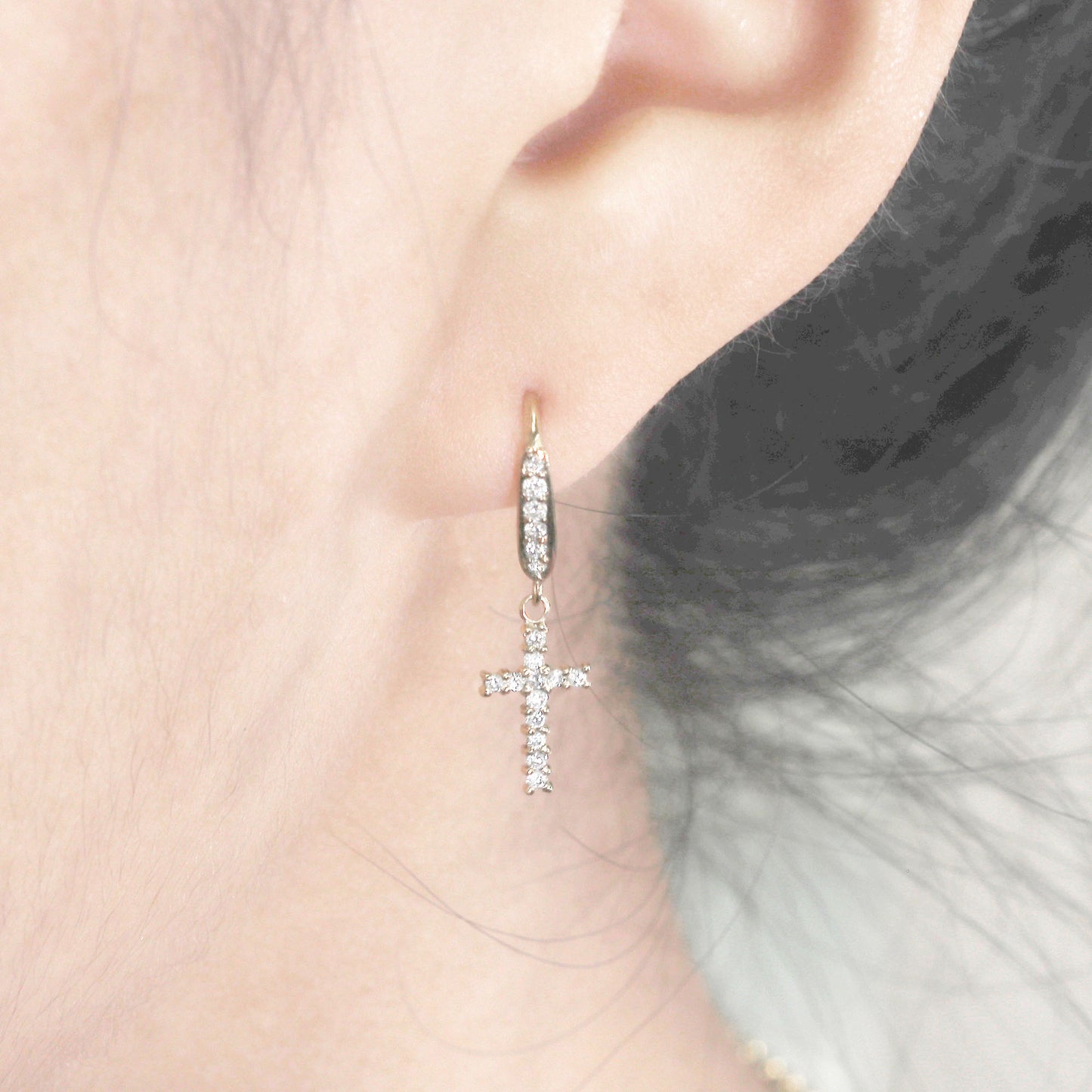 14K DIAMOND CROSS HOOK EARRING