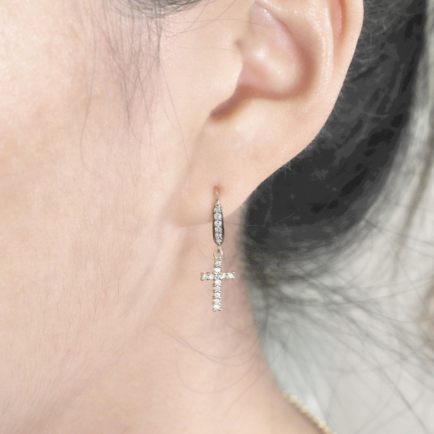 14K DIAMOND CROSS HOOK EARRING