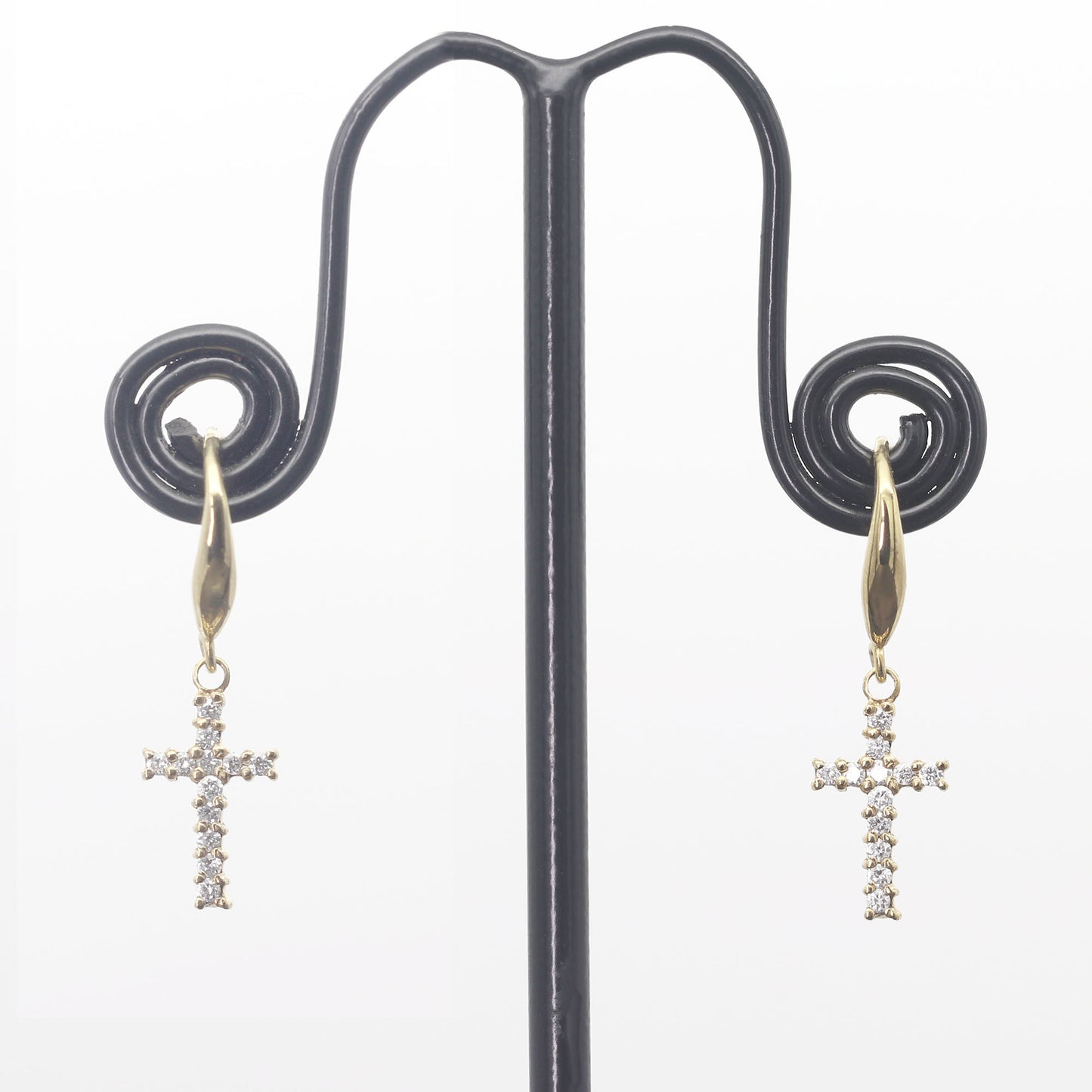 14K DIAMOND CROSS PLAIN HOOK EARRING