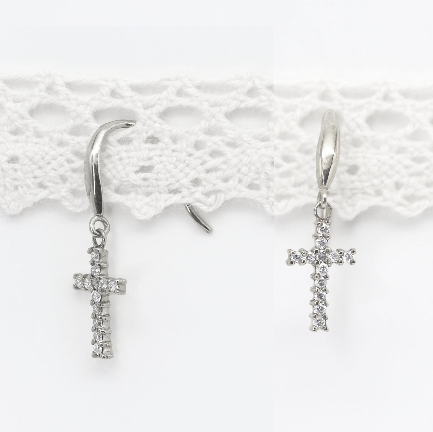 14K DIAMOND CROSS PLAIN HOOK EARRING