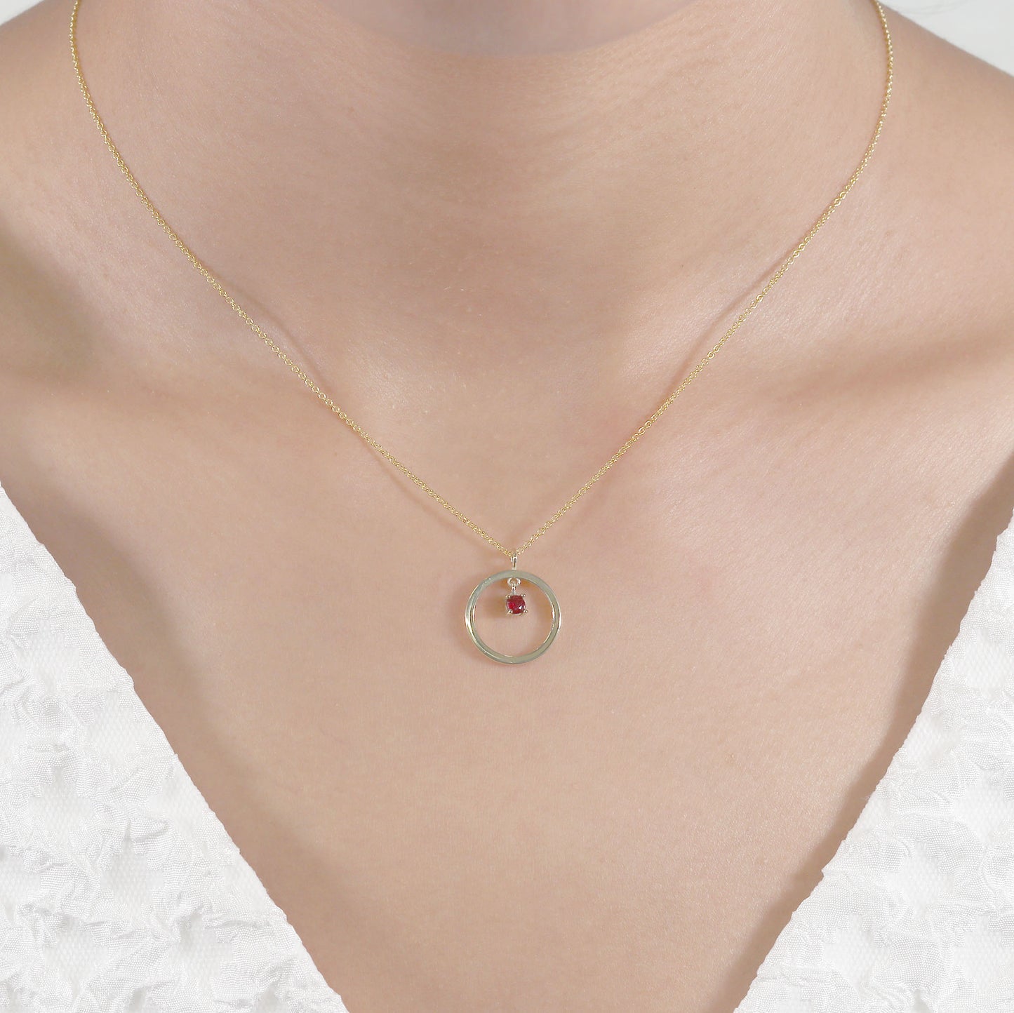14K BIRTHSTONE CIRCLE NECKLACE (CHOOSE YOUR STONE)