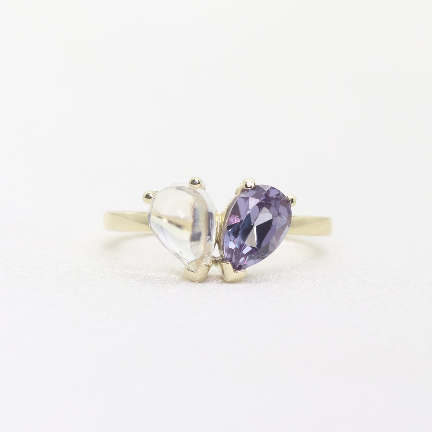 14K MOONSTONE AMETHYST TOI ET MOIE RING