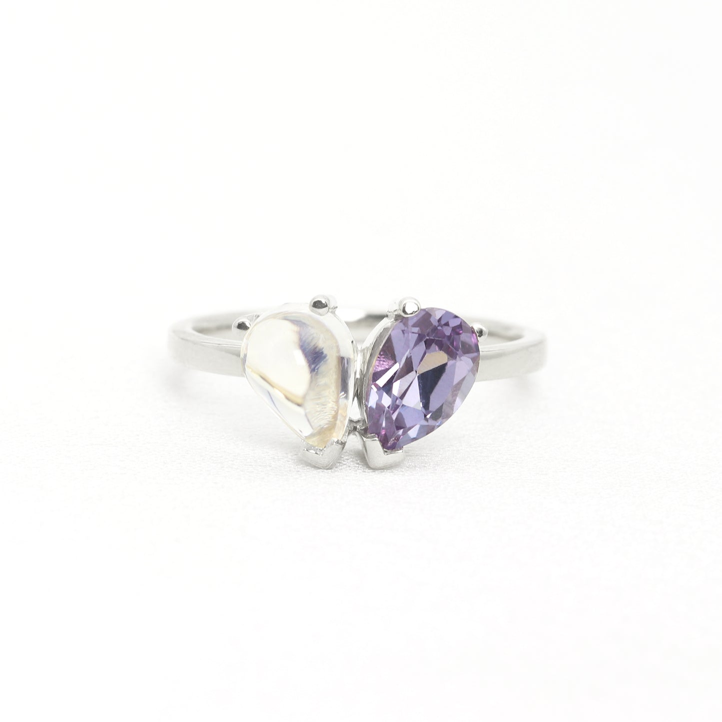 14K MOONSTONE AMETHYST TOI ET MOIE RING